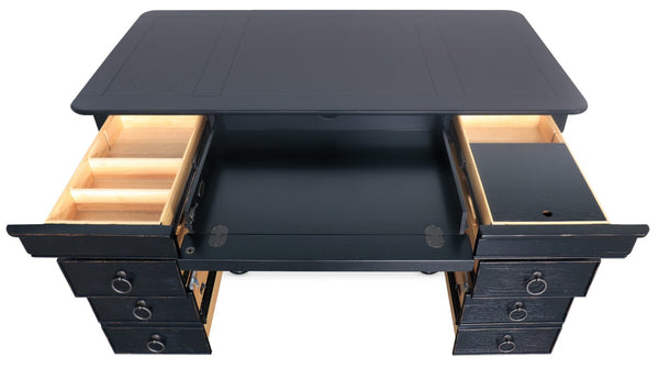Hooker Furniture Bristowe Pecan Executive Desk With Tuxedo Distressed Finish, 7 Drawers, Locking File Storage, 60"W 5971-10660-99