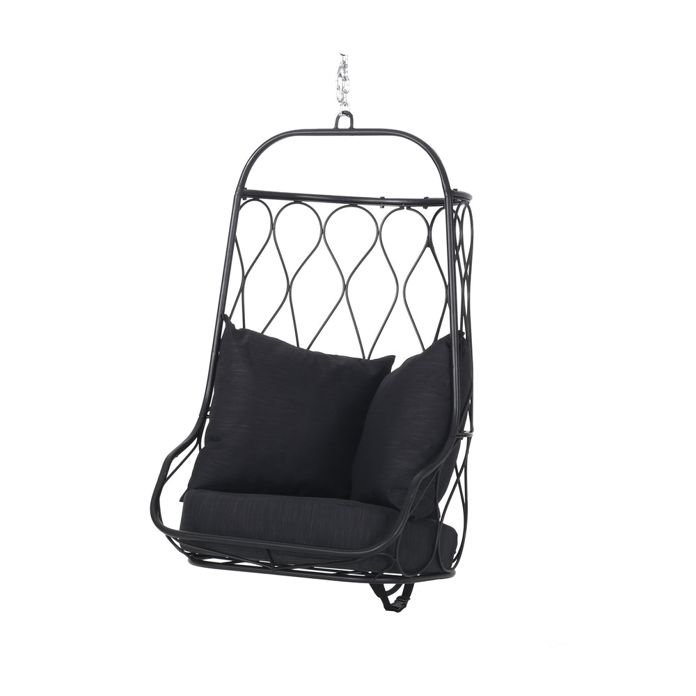 English Elm Christopher Knight Home® - TRACEY Hanging Chair Black Iron Frame — Stylish Indoor/Outdoor Accent Seat, Durable 33.5x27.5x16.5 Inch Comfort 69975.00BLK