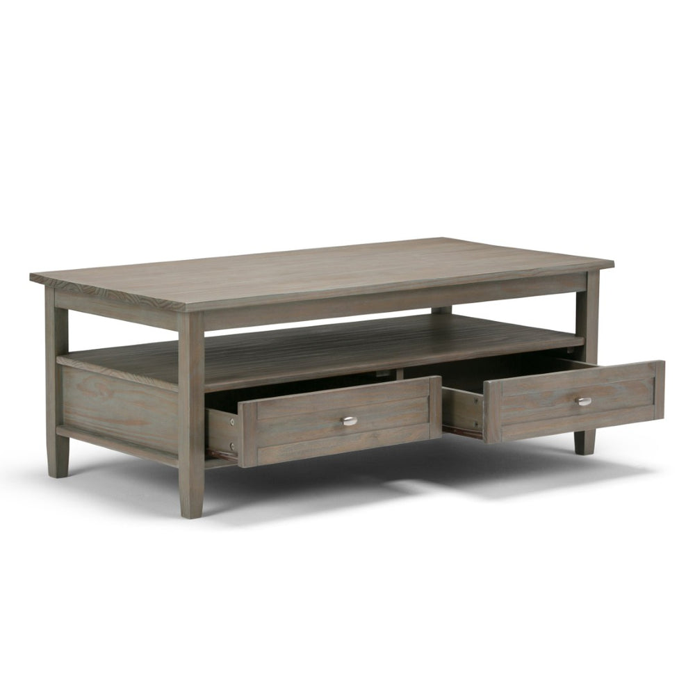 English Elm Warm Shaker Solid Wood Coffee Table - 48" Distressed Grey With Hidden Storage & Classic Style B136P159699-GIGA
