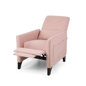 English Elm Pushback Recliner Accent Chair Solid Birch Frame Rivet Detail Mid-century Living Room Seat Blush 65532.00LBLSH
