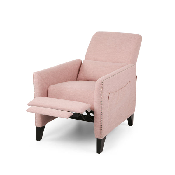 English Elm Pushback Recliner Accent Chair Solid Birch Frame Rivet Detail Mid-century Living Room Seat Blush 65532.00LBLSH