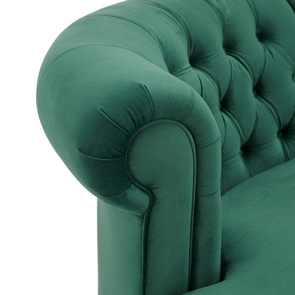 Homelegance By Top-Line Dayanna Velvet Tufted Scroll Arm Chesterfield Curved Loveseat Green Velvet