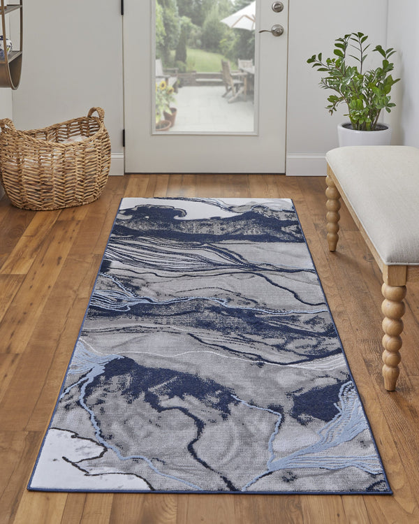 Feizy Rugs Gaspar Low Pile Abstract Rug - Stunning Watercolor Design, Fade And Stain Resistant For Busy Homes Blue,Gray,Ivory Polypropylene,Polyester 78739ktfgryblui1c