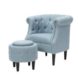 Christopher Knight Home® - Noble House - Beihoffer Petite Tufted Fabric Chair and Ottoman Set