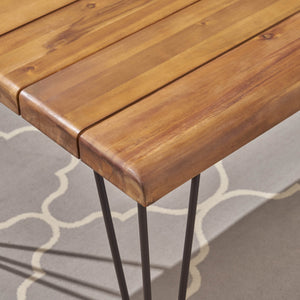 English Elm Christopher Knight Home® - ZION Teak Industrial Wood & Metal Rectangular Dining Table with Live Edge, Hairpin Legs, Durable Finish 64486.00