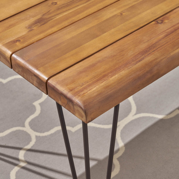 English Elm Christopher Knight Home® - ZION Teak Industrial Wood & Metal Rectangular Dining Table with Live Edge, Hairpin Legs, Durable Finish 64486.00