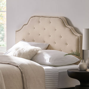 English Elm Tufted Queen Headboard with Nailhead Trim Solid Wood Frame and Adjustable Metal Legs Beige 57877.00