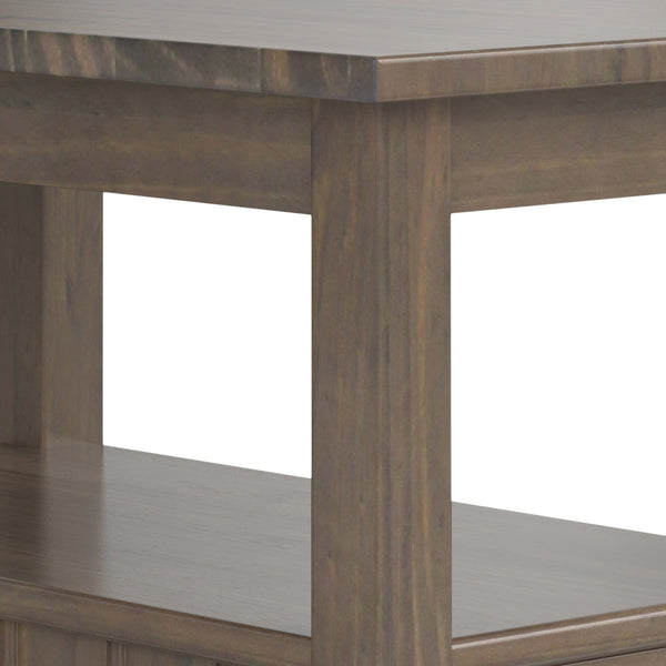 English Elm Lev Narrow End Table Smoky Brown - Handcrafted Solid Wood, Drawer & Open Shelf, Transitional Style B136P158814
