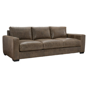 Bernhardt Bernhardt Top-Grain Leather Sofa With Wide Track Arms, Plush Cushions & Tapered Block Feet — 94" 9227LO