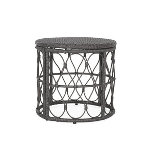 English Elm Christopher Knight Home® - BRUCE Rattan Side Table with Wicker Weave Top, Boho Outdoor Accent, Durable Polyethylene, 19.75" H Grey 70418.00GRY