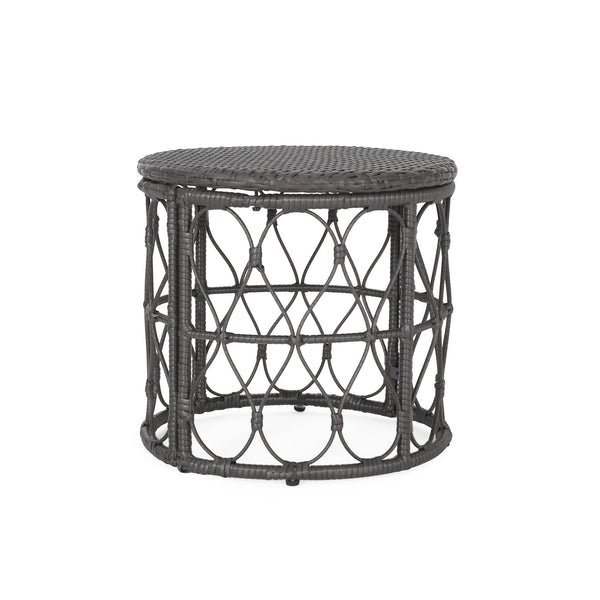 English Elm Christopher Knight Home® - BRUCE Rattan Side Table with Wicker Weave Top, Boho Outdoor Accent, Durable Polyethylene, 19.75" H Grey 70418.00GRY