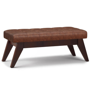 English Elm Draper Mid Century Tufted Ottoman Bench with Distressed Vegan Faux Leather Upholstery, 40" W Dark Brown B136P159074