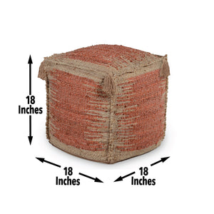 English Elm Steve Silver - Jafar Handwoven Square Jute Pouf in Red – Sustainable 91% Jute Cover, Cotton Lining, Thermocol Fill (21x21x20.75) B081P157399