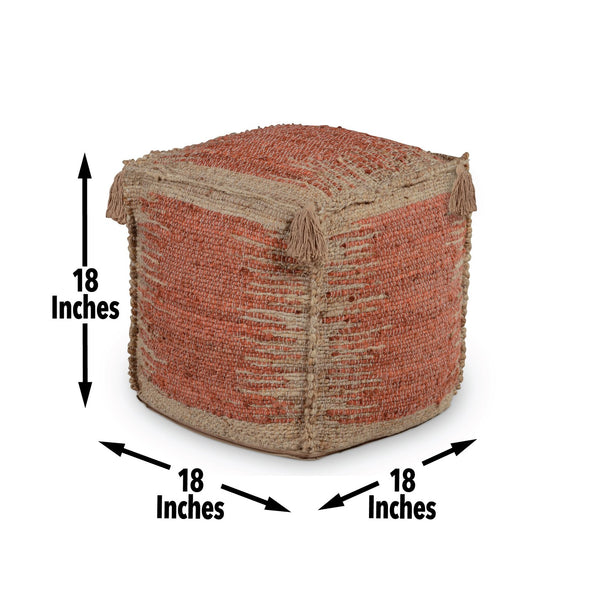 English Elm Steve Silver - Jafar Handwoven Square Jute Pouf in Red – Sustainable 91% Jute Cover, Cotton Lining, Thermocol Fill (21x21x20.75) B081P157399