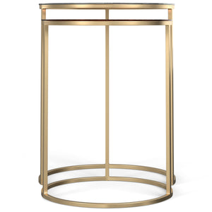 English Elm Drake Handcrafted 2-Pc Nesting Tables in Antique Nickel & Copper Finish — Etched Tops, Solid Metal Elegance B136P158590