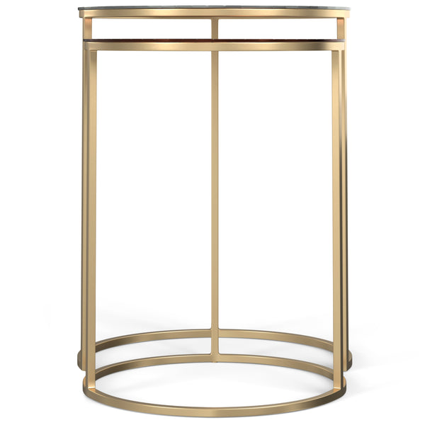 English Elm Drake Handcrafted 2-Pc Nesting Tables in Antique Nickel & Copper Finish — Etched Tops, Solid Metal Elegance B136P158590