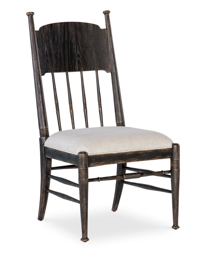 Hooker Furniture Americana Molasses Side Chair With Linen Performance Seat, Turned Spindle Back & Tailored Welt Trim 7050-75310-89