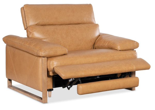 Hooker Furniture Jericho Oversized Power Recliner In Dallas Toffee Leather With Sleigh Wood Sides, Pillow Arms, Motorized Headrest And Hidden Controls 43.20 L x 53.50W x 32.20H SS461-PH1-087