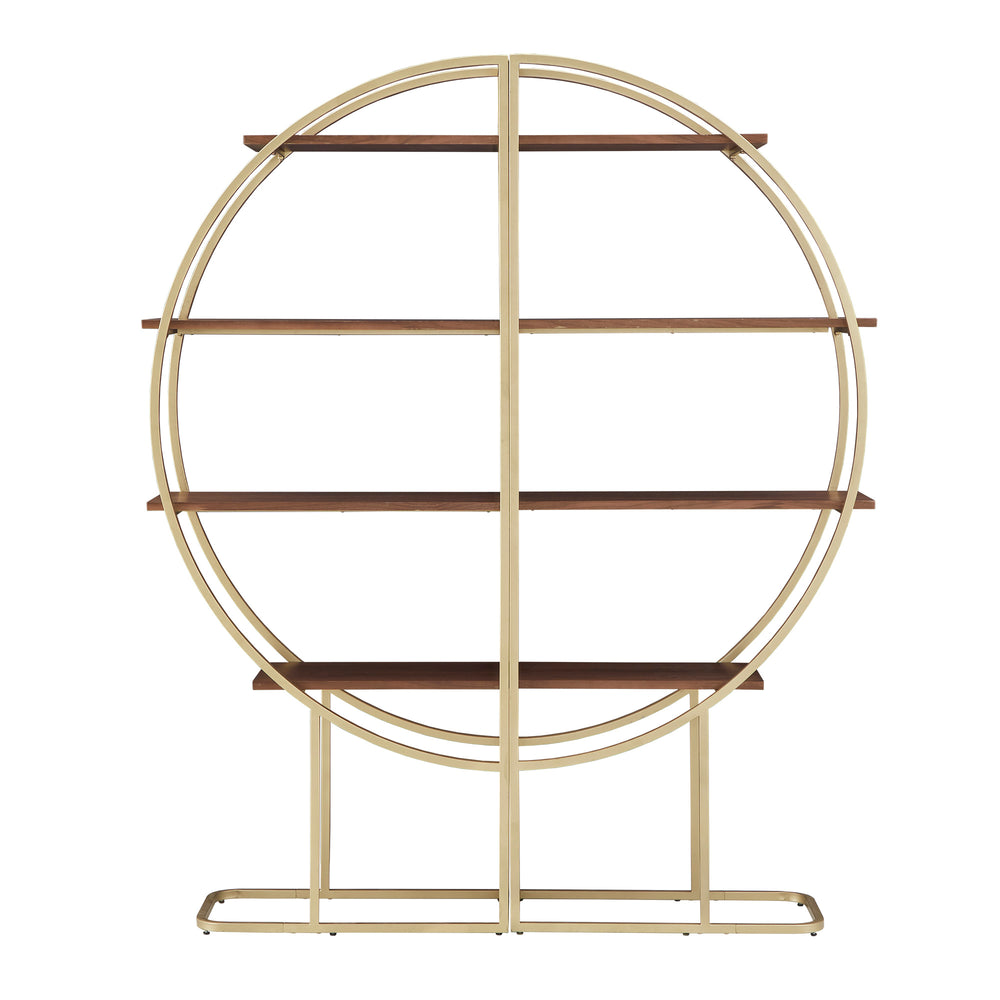 Homelegance By Top-Line Fonsie Natural Finish Gold Metal Half Moon Bookcase Gold Metal