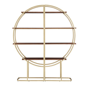 Homelegance By Top-Line Fonsie Natural Finish Gold Metal Half Moon Bookcase Gold Metal