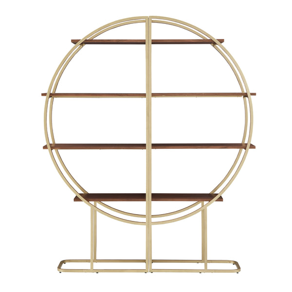 Homelegance By Top-Line Fonsie Natural Finish Gold Metal Half Moon Bookcase Gold Metal