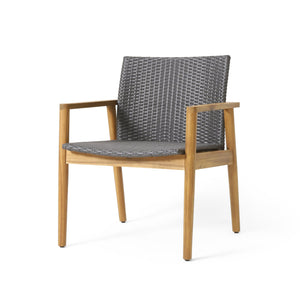 English Elm Christopher Knight Home® - BRYAN Teak Chat Set with Acacia Wood Frame & Wicker Seating — Loveseat, 2 Chairs, Coffee Table 73992.00GRY