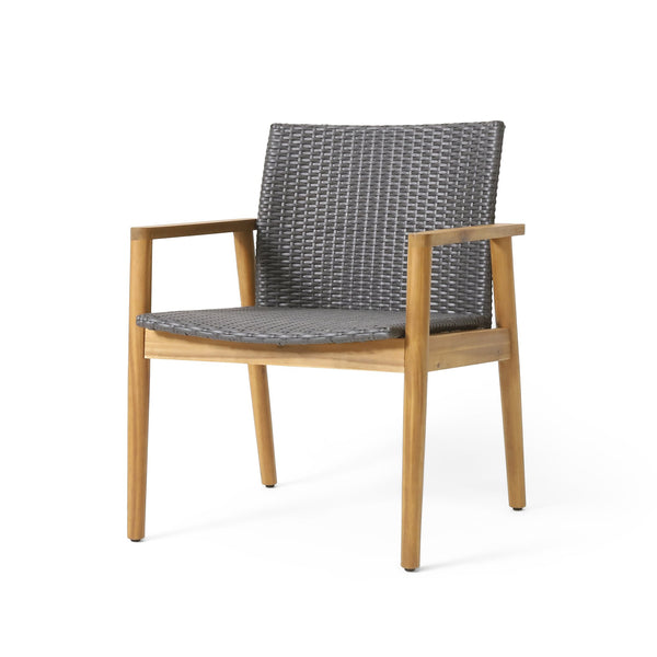 English Elm Christopher Knight Home® - BRYAN Teak Chat Set with Acacia Wood Frame & Wicker Seating — Loveseat, 2 Chairs, Coffee Table 73992.00GRY