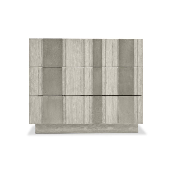 Bernhardt Bernhardt Tempo Nightstand With 3 Push-Open Drawers, Wire-Brushed Oak & Satin Nickel Overlays, Built-In Usb Charging 346232