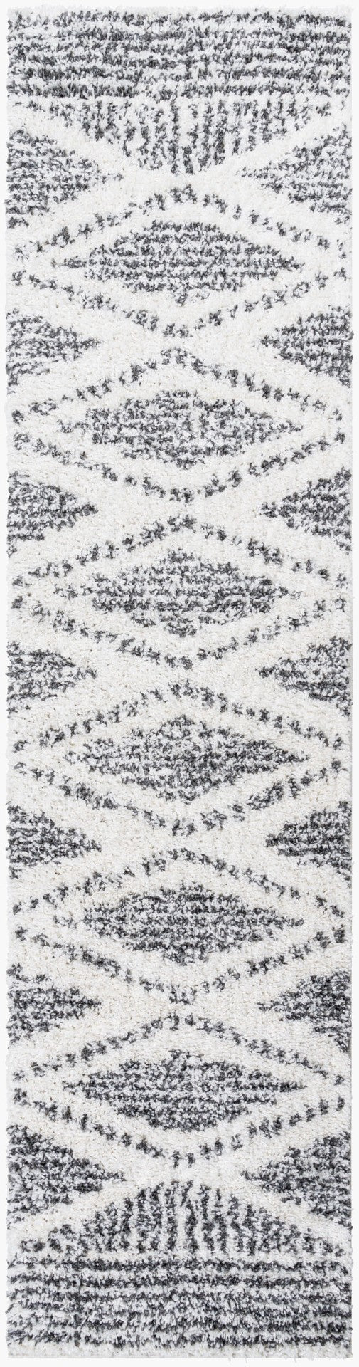 Livabliss Deluxe Shag Plush Polypropylene Area Rug for Entryways Bohemian Eclectic Decor Cream, Charcoal 2'7" x 10' DXS2309-2710