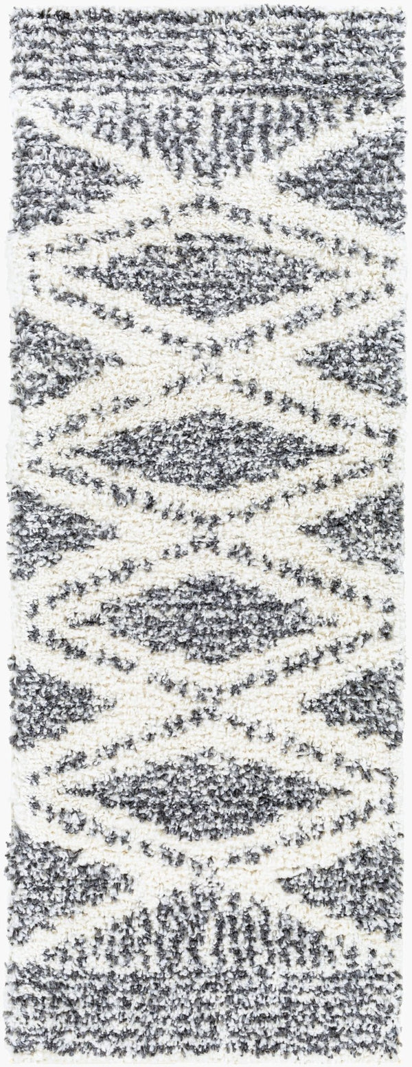 Livabliss Deluxe Shag Plush Polypropylene Area Rug for Entryways Bohemian Eclectic Decor Cream, Charcoal 2'7" x 7'3" DXS2309-2773