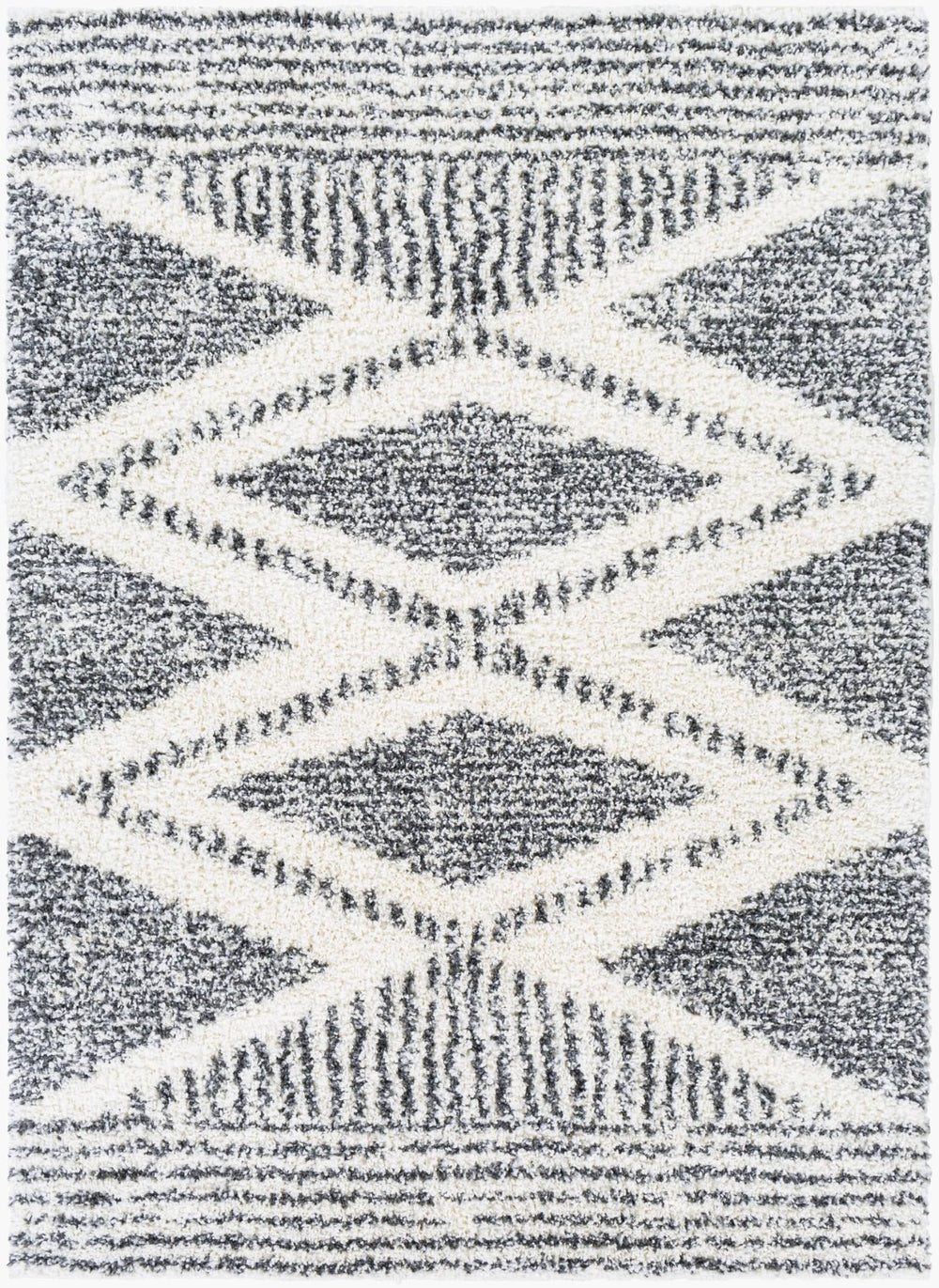 Livabliss Deluxe Shag Plush Polypropylene Area Rug for Entryways Bohemian Eclectic Decor Cream, Charcoal 5'3" x 7'3" DXS2309-5373