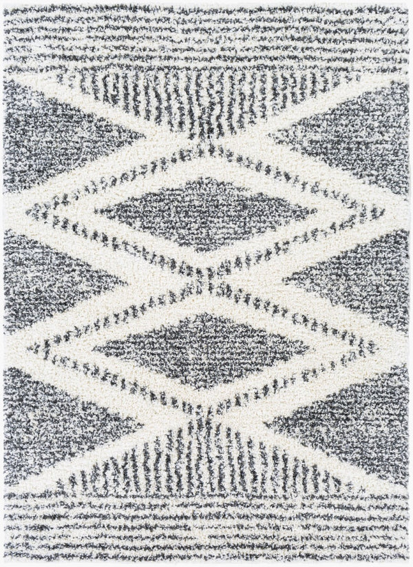 Livabliss Deluxe Shag Plush Polypropylene Area Rug for Entryways Bohemian Eclectic Decor Cream, Charcoal 5'3" x 7'3" DXS2309-5373