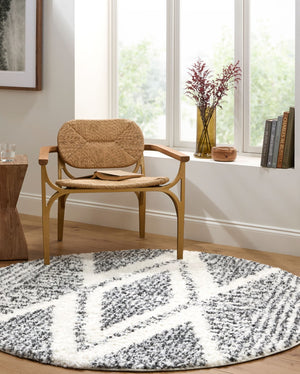 Livabliss Deluxe Shag Plush Polypropylene Area Rug for Entryways Bohemian Eclectic Decor Cream, Charcoal 7'10" x 7'10" Square DXS2309-710SQ