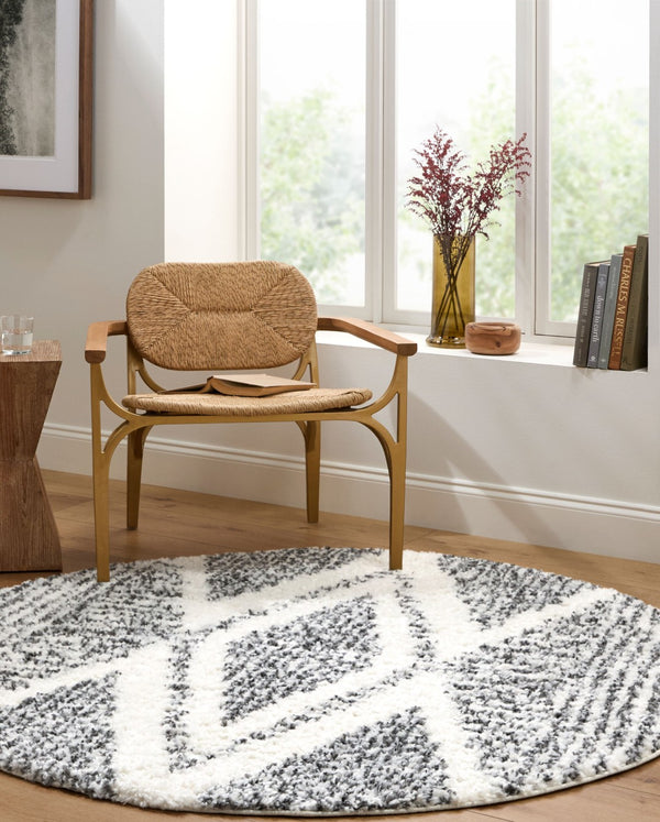 Livabliss Deluxe Shag Plush Polypropylene Area Rug for Entryways Bohemian Eclectic Decor Cream, Charcoal 7'10" x 7'10" Square DXS2309-710SQ