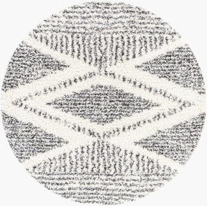 Livabliss Deluxe Shag Plush Polypropylene Area Rug for Entryways Bohemian Eclectic Decor Cream, Charcoal 7'10" x 7'10" Round DXS2309-710RD
