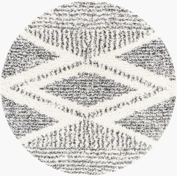 Livabliss Deluxe Shag Plush Polypropylene Area Rug for Entryways Bohemian Eclectic Decor Cream, Charcoal 7'10" x 7'10" Round DXS2309-710RD