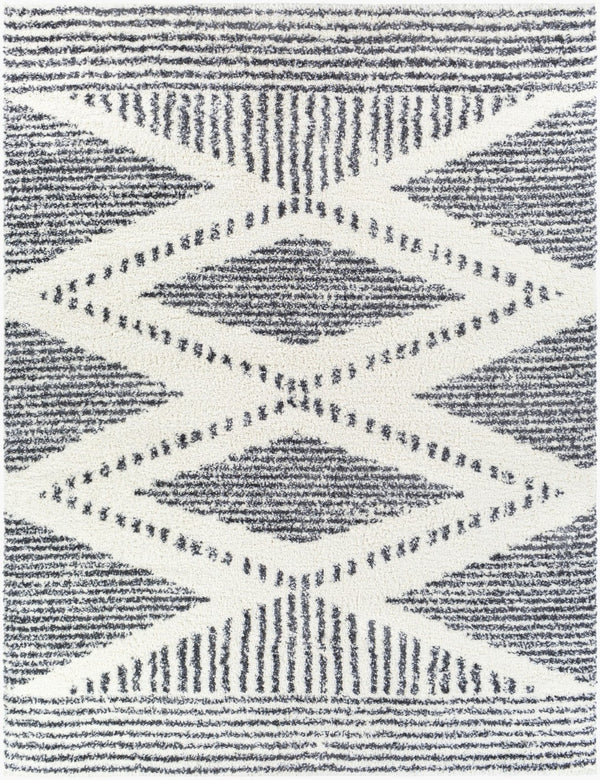 Livabliss Deluxe Shag Plush Polypropylene Area Rug for Entryways Bohemian Eclectic Decor Cream, Charcoal 7'10" x 10'2" DXS2309-710103