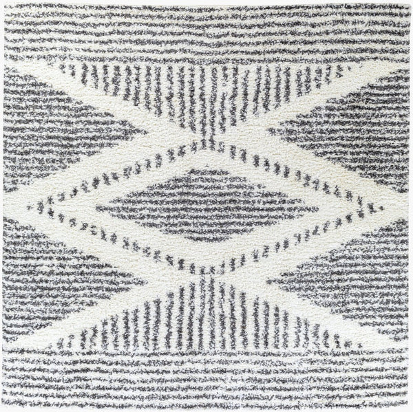 Livabliss Deluxe Shag Plush Polypropylene Area Rug for Entryways Bohemian Eclectic Decor Cream, Charcoal 7'10" x 7'10" Square DXS2309-710SQ