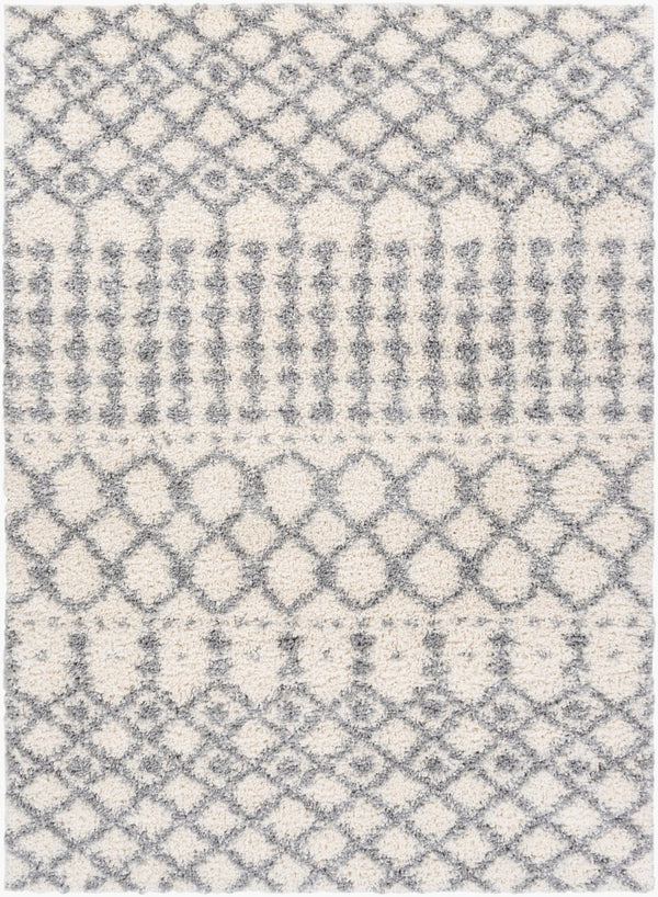 Livabliss Deluxe Shag Polypropylene Area Rug Modern Global Pattern Plush Pile Living Room White, Medium G 6'7" x 9' DXS2312-6796