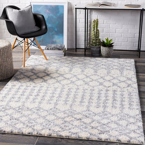 Livabliss Deluxe Shag Polypropylene Area Rug Modern Global Pattern Plush Pile Living Room White, Medium G 6'7" x 9' DXS2312-6796