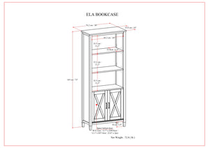 English Elm Ela Smoky Brown Bookcase with Shaker X Doors, Adjustable Shelves, Solid Wood Finish & Bronze Pulls B136P158601