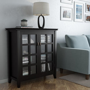 English Elm Artisan Medium Storage Cabinet - Handcrafted Black Wood Unit With Glass Doors & Adjustable Shelves B136P158400