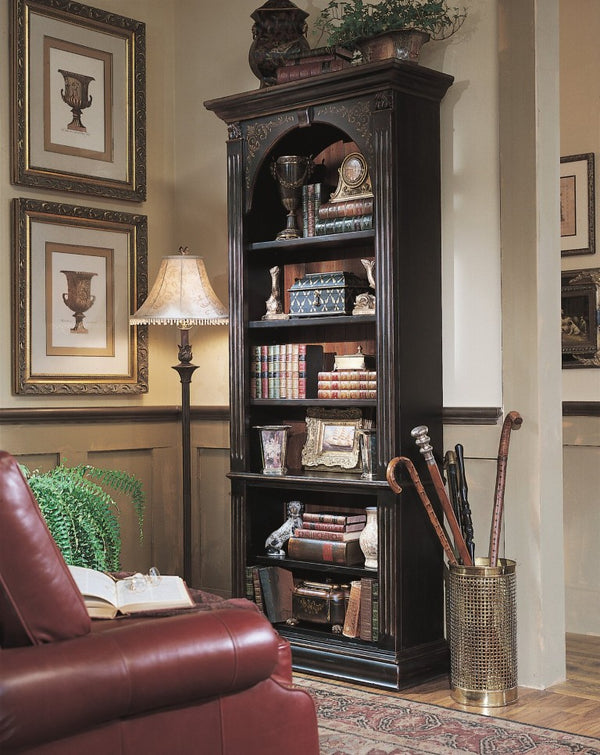 Hooker Furniture Black Hand-Painted Bookcase With Gold Accents — Tall, Space-Saving Shelving, Adjustable Storage Options 500-50-385