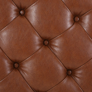 English Elm Round Tufted Pu Leather Ottoman with Open Shelf Storage for Living Room Light Brown 71589.00COGN