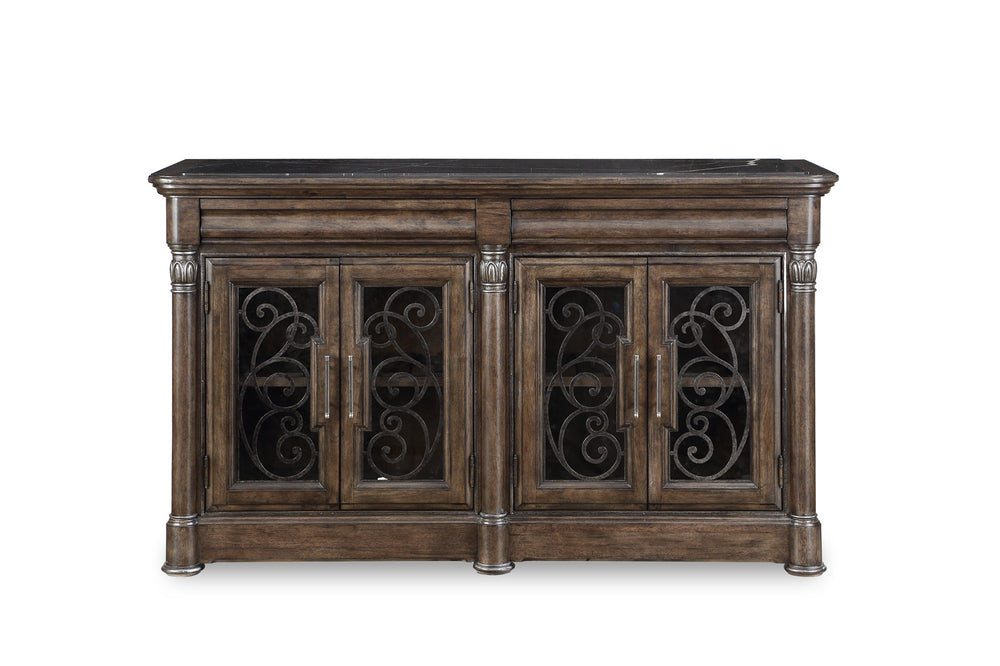 A.R.T. Furniture Landmark Buffet: Elegant Traditional European Design With Marble Top, Wine Shelves & Drawers Brown, Black Material, Hickory And Oak Veneers 256251-2316