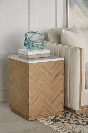 A.R.T. Furniture Garrison Accent Table With Travertine Top And Herringbone Base – Casual Contemporary Elegance Brown Parawood Solids With Ash Embossing,White Oak Veneers,Travertine 322309-1302