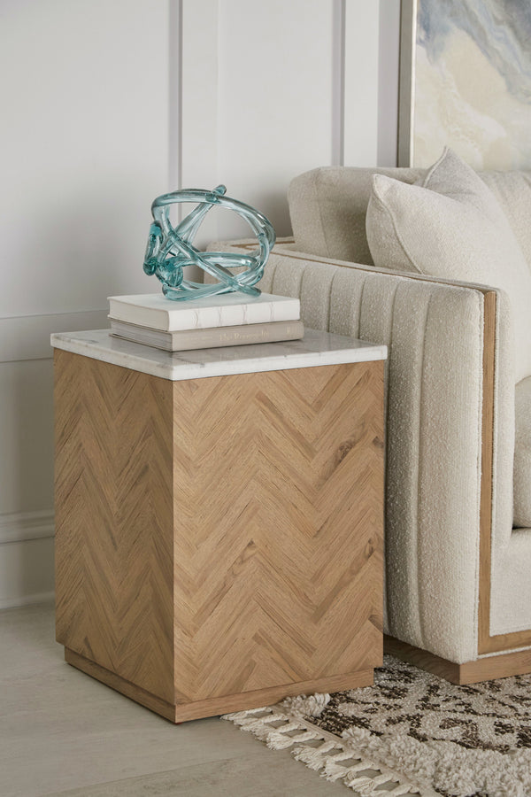 A.R.T. Furniture Garrison Accent Table With Travertine Top And Herringbone Base – Casual Contemporary Elegance Brown Parawood Solids With Ash Embossing,White Oak Veneers,Travertine 322309-1302