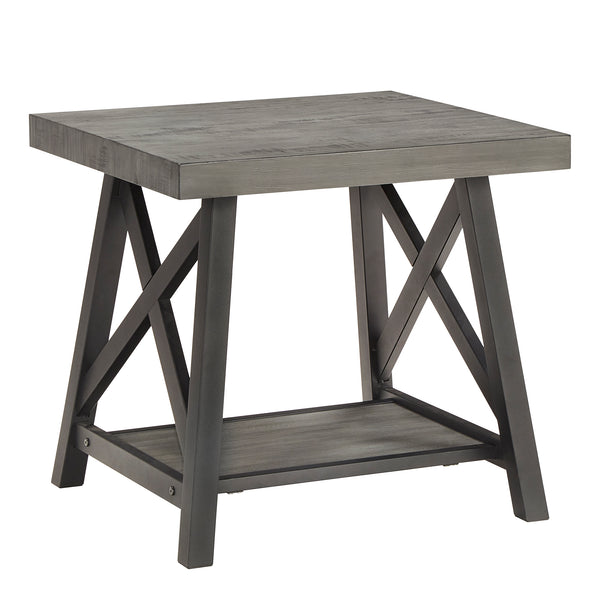 Homelegance By Top-Line Alastor Rustic X-Base End Table with Shelf Grey MDF
