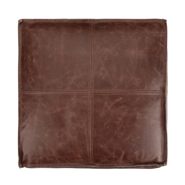 English Elm Sheffield Square Pouf In Dark Brown Leather - Stylish, Versatile Footstool For Any Room Decor B136P159302-GIGA