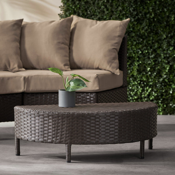 English Elm Christopher Knight Home® - PT LIMON Coffee Table – Stylish Faux Rattan & Iron Frame, No Assembly, 270 lb Capacity, Modern Low Profile Table Dark Brown 54787.00